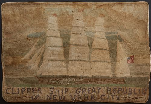 Hooked Rug of Clipper Ship