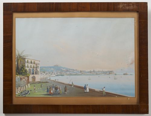 Watercolor Scene Bay of Naples - Vesuvis