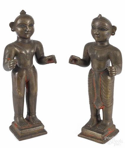 Pair of Southeast Asian bronze temple figures,