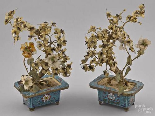 Pair of Chinese carved hardstone potted trees i