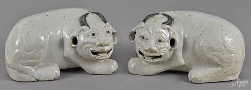 Pair of Chinese Qing dynasty white glazed porcel
