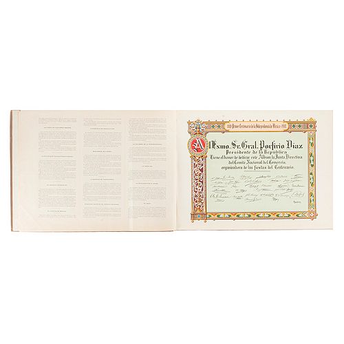 Álbum Oficial del Comité Nacional del Comercio. 1er. Centenario de la Independencia de México. México 1910. 2 láminas plegadas.
