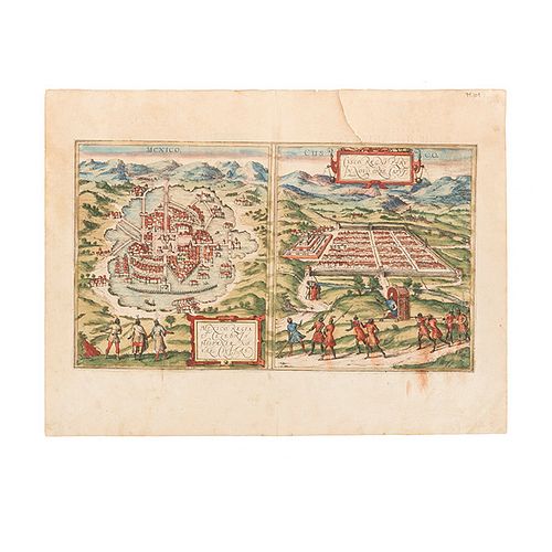 Braun, Georg - Hogenberg, Frans. Mexico Regia et Celebris Hispaniae Novae Civitas / Cusco, Rengi Peru in Novo Orbe... Cologne,1572.