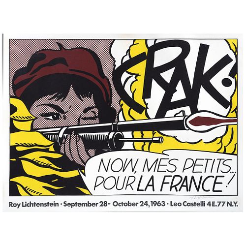 ROY LICHTENSTEIN, Crak! Now, Mes Petits... Pour la France!, 1963, Signed, Offset lithograph without print number, 21.2 x 27.5" (54 x 70 cm)