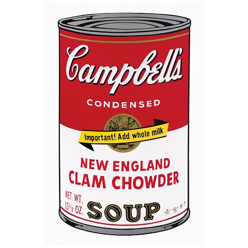 ANDY WARHOL, II. 57 : Campbell’s Soup II New England Clam Chowder Soup, Stamp on back, Serigraphy without print number, 31.8 x 18.8" (81 x 48 cm)