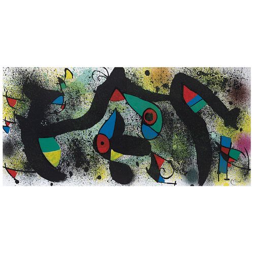 JOAN MIRÓ, from the series Miró Artigas Ceramiques, 1974, Signed on plate, Lithograph without print number, 10.2 x 21.6" (26 x 55 cm)