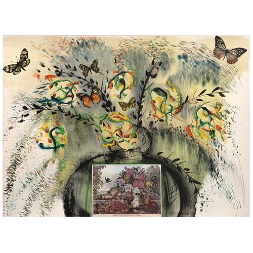 SALVADOR DALÍ, Flowers and Fruit, from the series Currier & Ives, 1971, Signed in pencil, Lithograph with collage 121/250, 21.2 x 29.5" (54x75 cm), Do