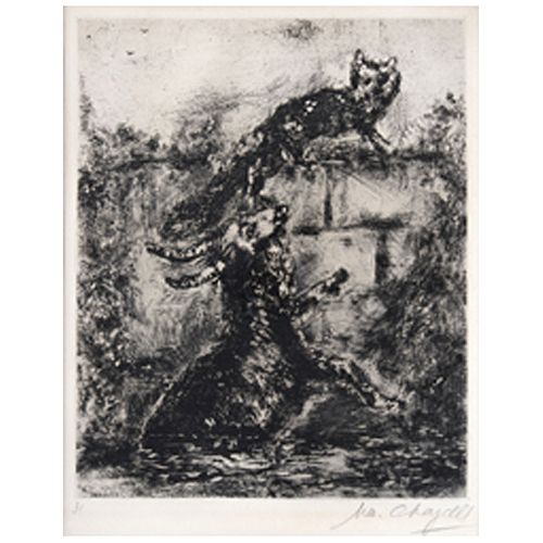 MARC CHAGALL, The fox and the ram, 1927, Signed in pencil, Drypoint engraving without print number, 11.8 x 9.4" (30 x 24 cm)