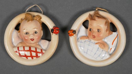 Two Hummel CHILD IN BED 137 TMK1 Wall Plaque
