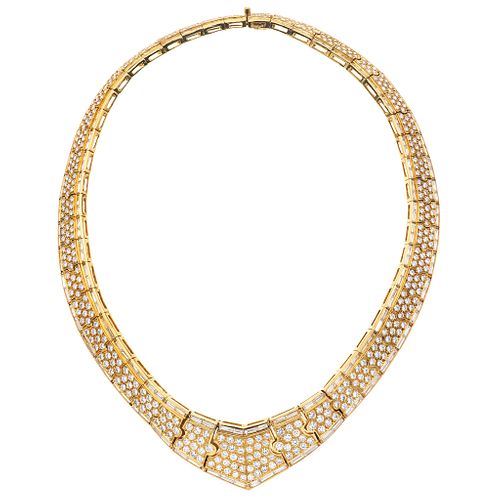 CHOKER WITH DIAMONDS IN 18K YELLOW GOLD, Box clasp and pressure safety, Weight: 97.6 g, Length: 13.7" (35.0 cm)