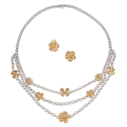 SET OF CHOKER AND STUDS WITH DIAMONDS IN WHITE AND YELLOW 18K GOLD