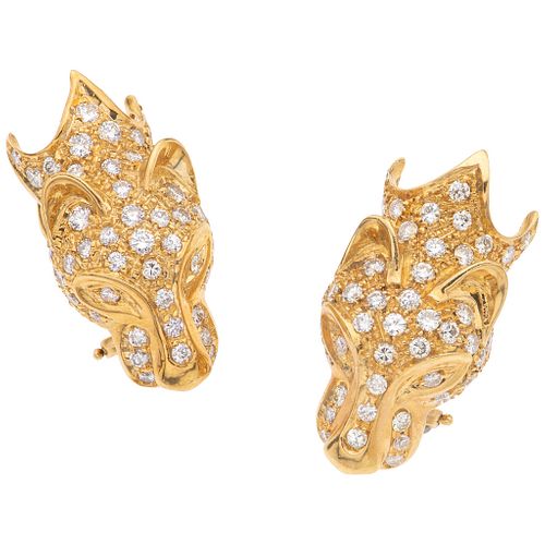PAIR OF EARRINGS WITH DIAMONDS IN 18K YELLOW GOLD, Post earrings, Weight: 16.2 g. Size: 0.05 x 0.1" (1.3 x 2.7 cm), 120 Diamonds