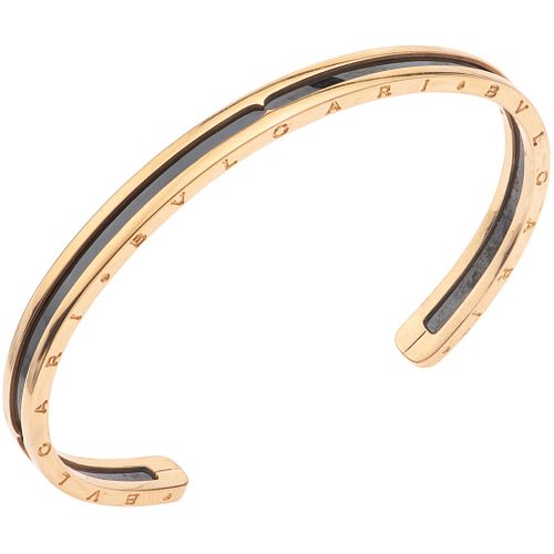 STEEL AND 18K ROSE GOLD BRACELET FROM THE BVLGARI FIRM, B.ZERO1 COLLECTION, Open design, rigid. 