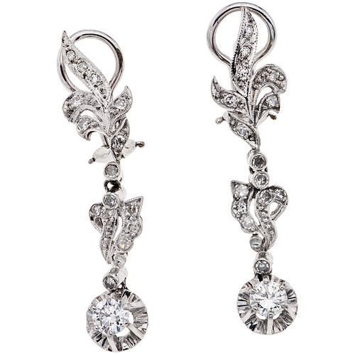 PAIR OF EARRINGS WITH DIAMONDS IN PALLADIUM SILVER Weight: 6.0 g. Size: 0.35 x 1.5" (0.9 x 4.0 cm)