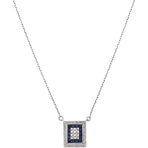 14K WHITE GOLD NECKLACE WITH SAPPHIRES AND DIAMONDS Spring clasp. Weight: 3.5 g. Length: 16.3" (41.5 cm) 14 Sapphires cor ...