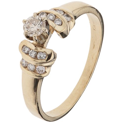 RING WITH DIAMONDS IN 14K YELLOW GOLD Weight: 2.3 g. Size: 6 ¼ 13 Brilliant cut diamonds ~ 0.27 ct