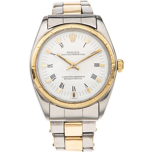 ROLEX OYSTER PERPETUAL WATCH IN STEEL AND 14K YELLOW GOLD REF. 1008 Movement: automatic. Caliber: 1560 Box: ci ...