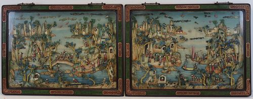 Pair of Framed Antique Chinese Dioramas.