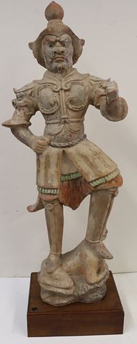Chinese Painted Pottery Tomb Figure Of A Lokapala