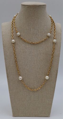 JEWELRY. Cartier 18kt Gold and Pearl Necklace.