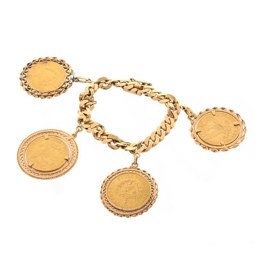 Late 50s Early 60s Coro Gold Coin Charm Bracelet  Retro Kandy Vintage