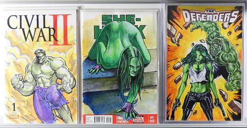 3PC Marvel Comics Hulk She-Hulk Sketch Cover Group