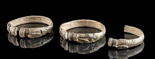 Group of 3 Luristan Bronze Bracelets w/ Rams' Heads