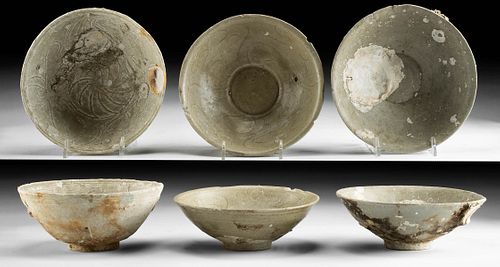 Three Chinese Song Dynasty Pottery Bowls w/ Shells