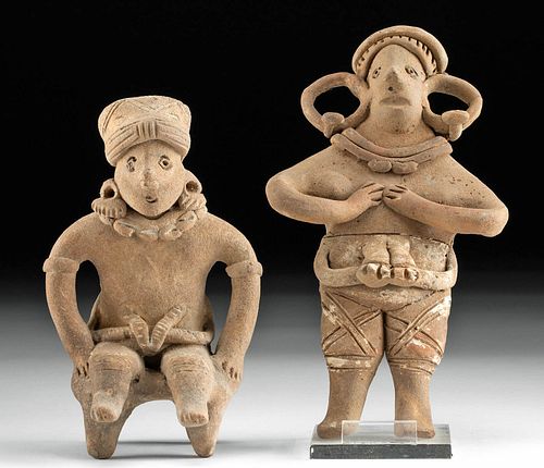 Pair of Colima Pottery Figures - Male & Female