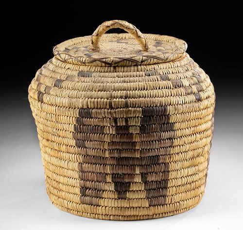 Native American Fiber Basket w/ Butterfly Motif, 1920s