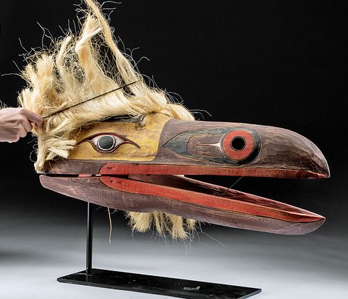 20th C. Northwest Coast Haida Wood & Hair Raven Mask