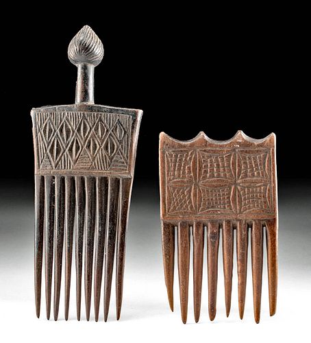 Two 20th C. African Chokwe Wood Combs