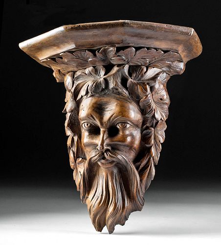 19th C. European Wooden Carving of "Green Man"