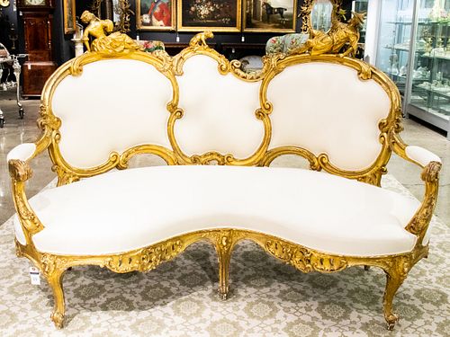 Chinoiserie French Rococo Revival Settee / Canape