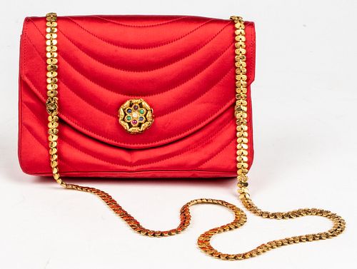 Chanel Quilted Red Satin Handbag