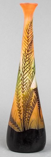 Gallé Art Nouveau Cameo Glass Tall Vase