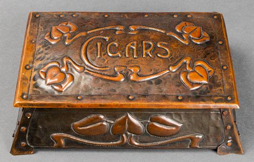 Art Nouveau Hammered Copper Humidor Box