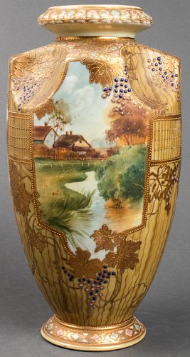 Nippon Large Hand-Painted Porcelain Vase