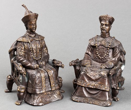 Chinese Bronze Sculpture of Seated Figures, Pair