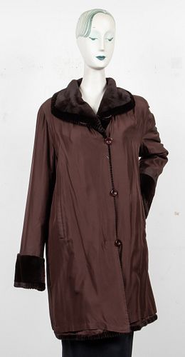 Brown Sheared Mink Fur Lined Reversible Coat