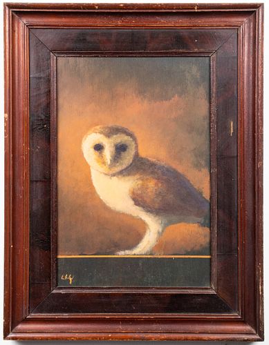 Illegibly Signed "Owl on Ledge" Oil on Board