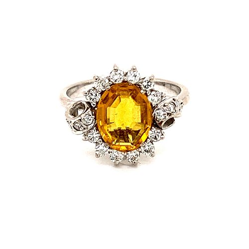 Platinum, Yellow Stone & Diamonds Ring