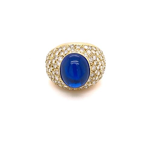 18k Gold, Diamond & blue glass Ring