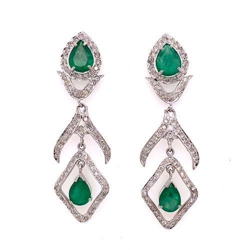 14k Emerald Diamond Drop Earrings