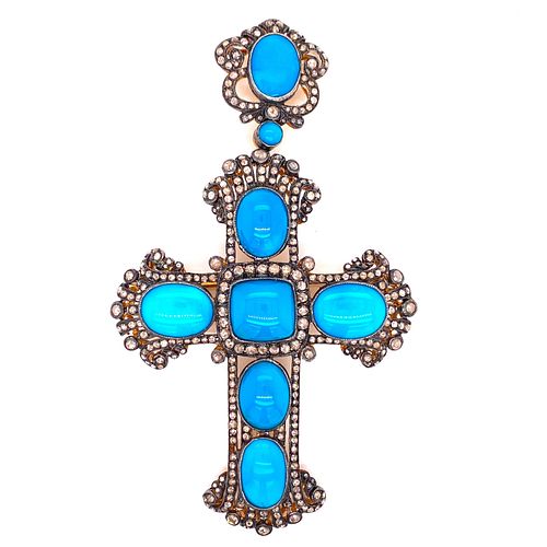 Golden & Silver Turquoise Diamond Cross