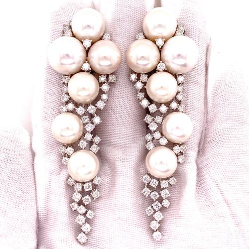 18K Pearl Diamond Long Earrings