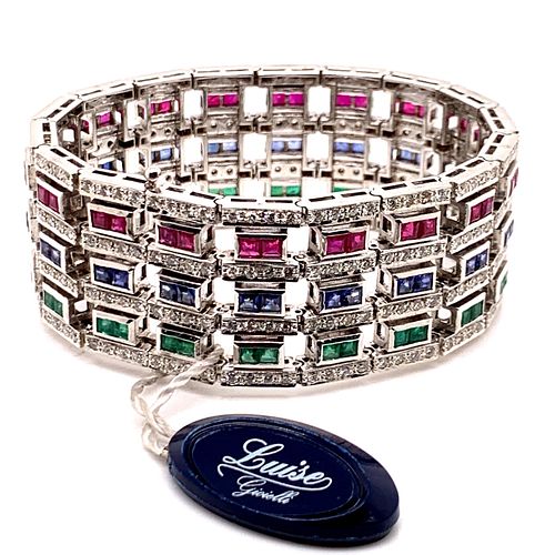 LUISE 18k Rubies, Sapphire, Emerald & Diamond BraceletÂ 