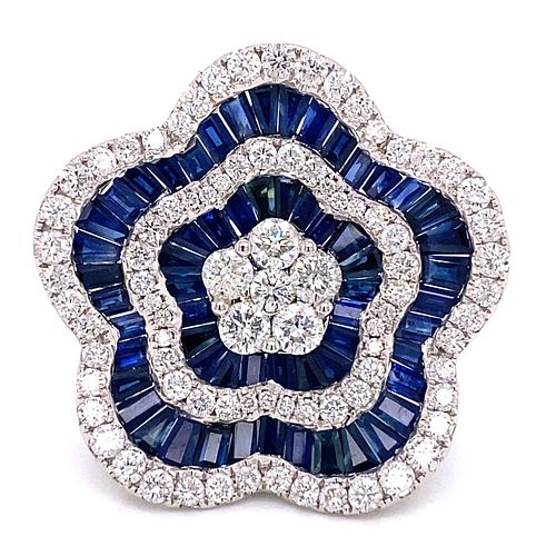 18K Sapphire Diamond Flower Ring