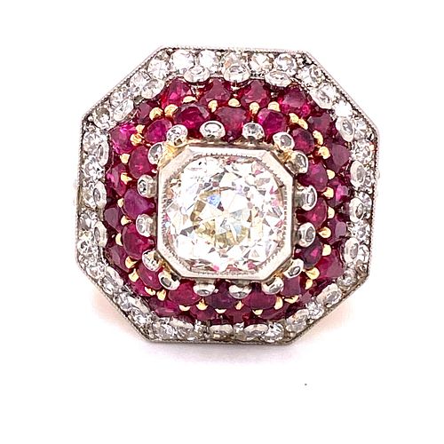 Art Deco 18k Ruby Diamond Ring