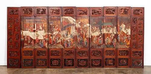 10 PANEL CHINESE FIGURAL & LANDSCAPE FLOOR SCREEN